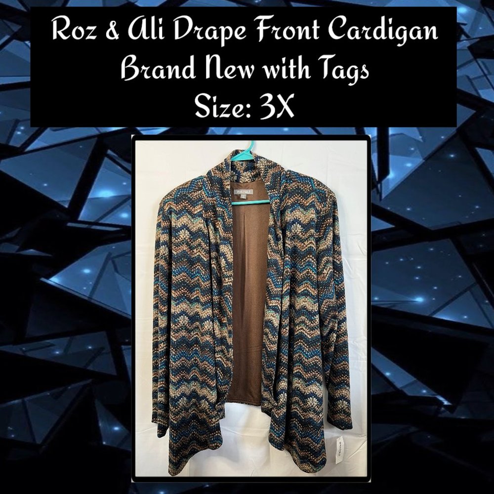 Roz & Ali Drape Front Cardigan 3X